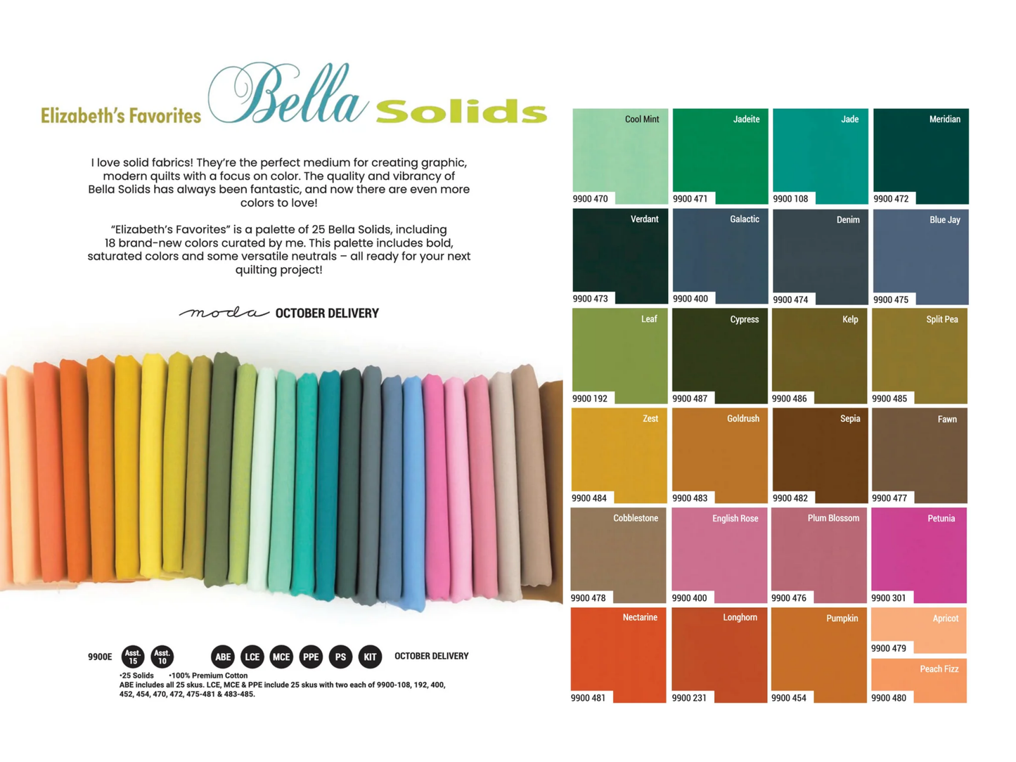 Bella Solids – 2.5” Mini Charm Pack - Moda