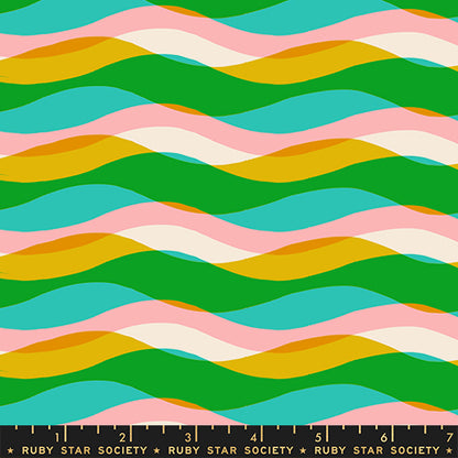 Poolside Waves in Tropic shown with a ruler for scale, RS5198-11