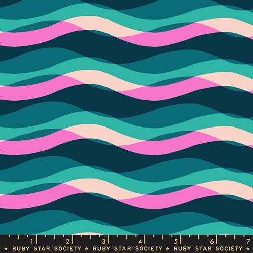 Poolside Waves in Peacock shown with a ruler for scale, RS5198-15