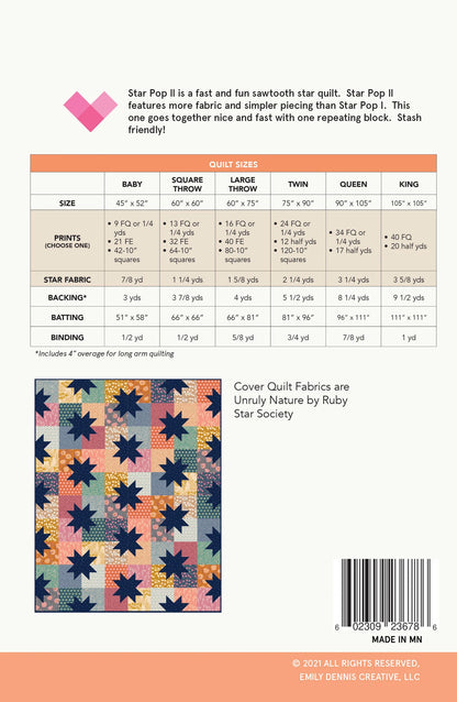 Star Pop 2 Quilt Pattern | Quilty Love | Paper Pattern
