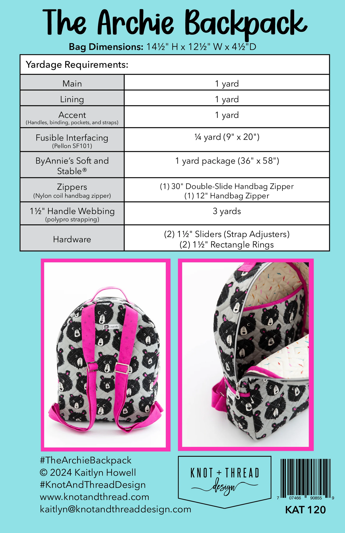 The Archie Backpack Sewing Pattern | Knot + Thread Design | Paper Pattern