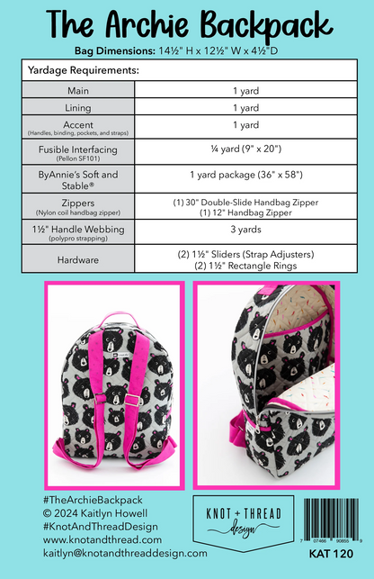 The Archie Backpack Sewing Pattern | Knot + Thread Design | Paper Pattern