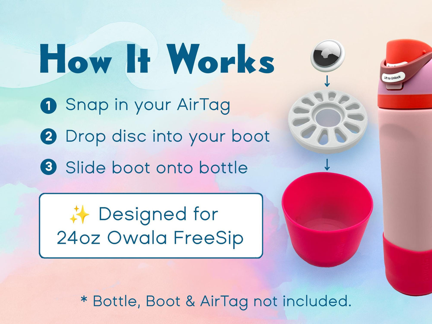 AirTag Holder for Owala FreeSip 24oz: 3D Printed Bottle Tracker Insert