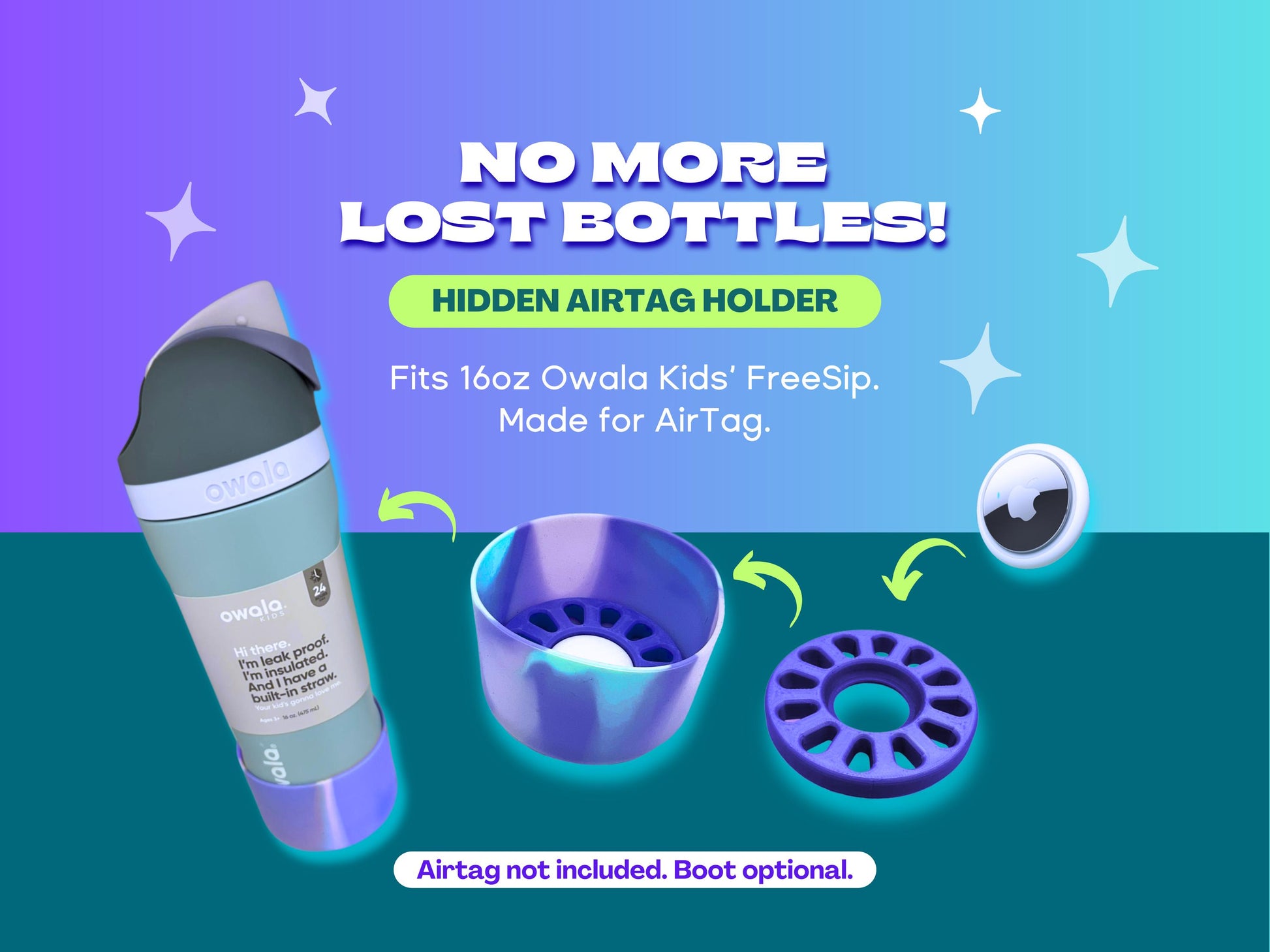 AirTag Holder for 16oz Owala Kids FreeSip Bottle: 3D Printed Hidden Insert