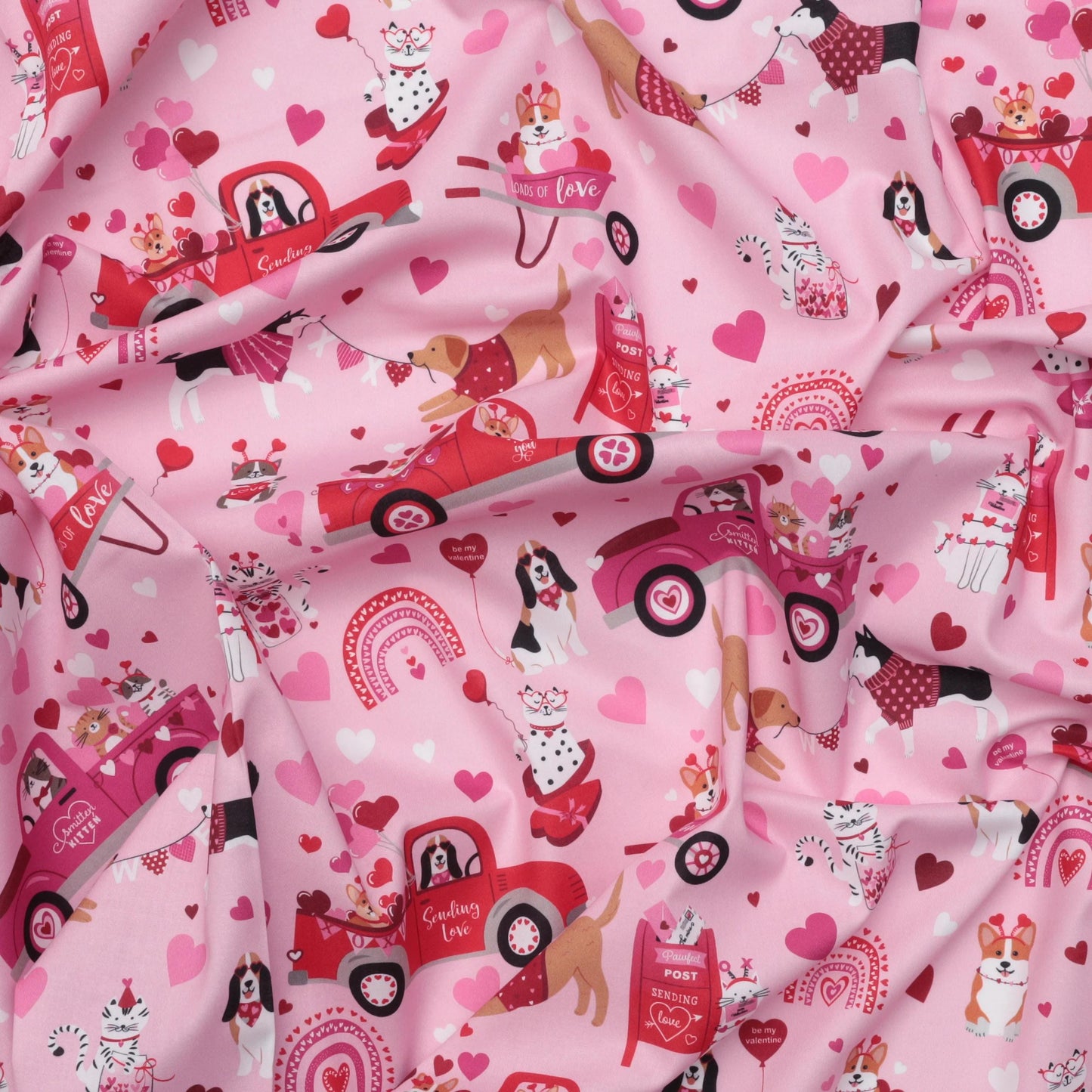 Love You Scenic Pink | 2023 (Love You Fur-Ever) | Benartex Fabrics | Cotton Quilting Fabric | Valentine's Dogs & Cats | BTHY
