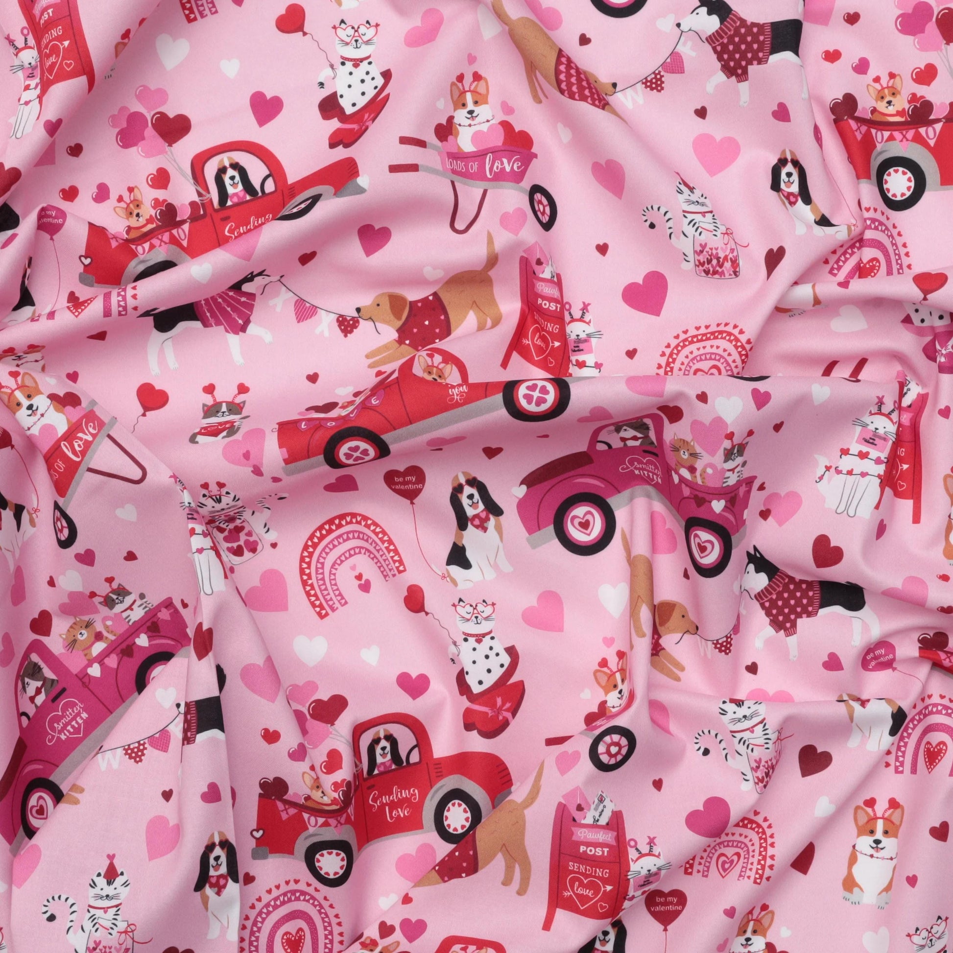Love You Scenic Pink | 2023 (Love You Fur-Ever) | Benartex Fabrics | Cotton Quilting Fabric | Valentine's Dogs & Cats | BTHY