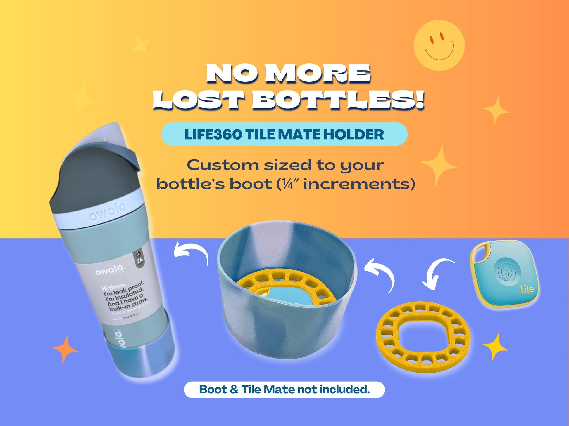 Custom Size Life 360 Tile Mate Holder for Hydration Bottles | 3D Printed Bottle Insert